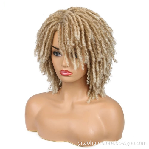 Wholesale Dreadlock Wig Short Braid Wigs Synthetic Afro Curly  Blonde 613 color  Wig  Braided Crochet Twist Hair For Black Women